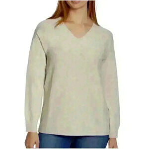Ella Moss Women's Long-sleeve - V Neck Ribbed Soft Pullover Sweater Size M Beige